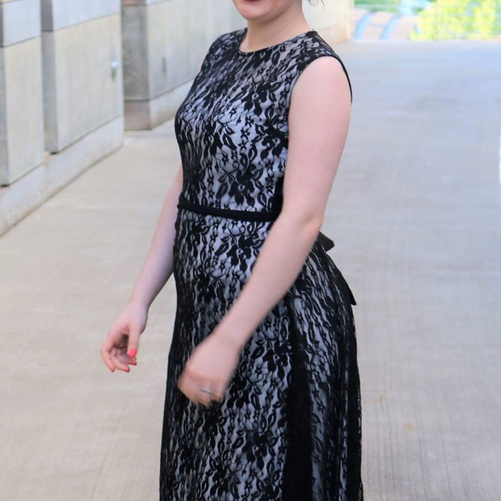Black and White Lace Hi-Lo Formal Dress